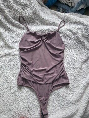 Girls Mauve One-Piece Bodysuit with Ruched Front